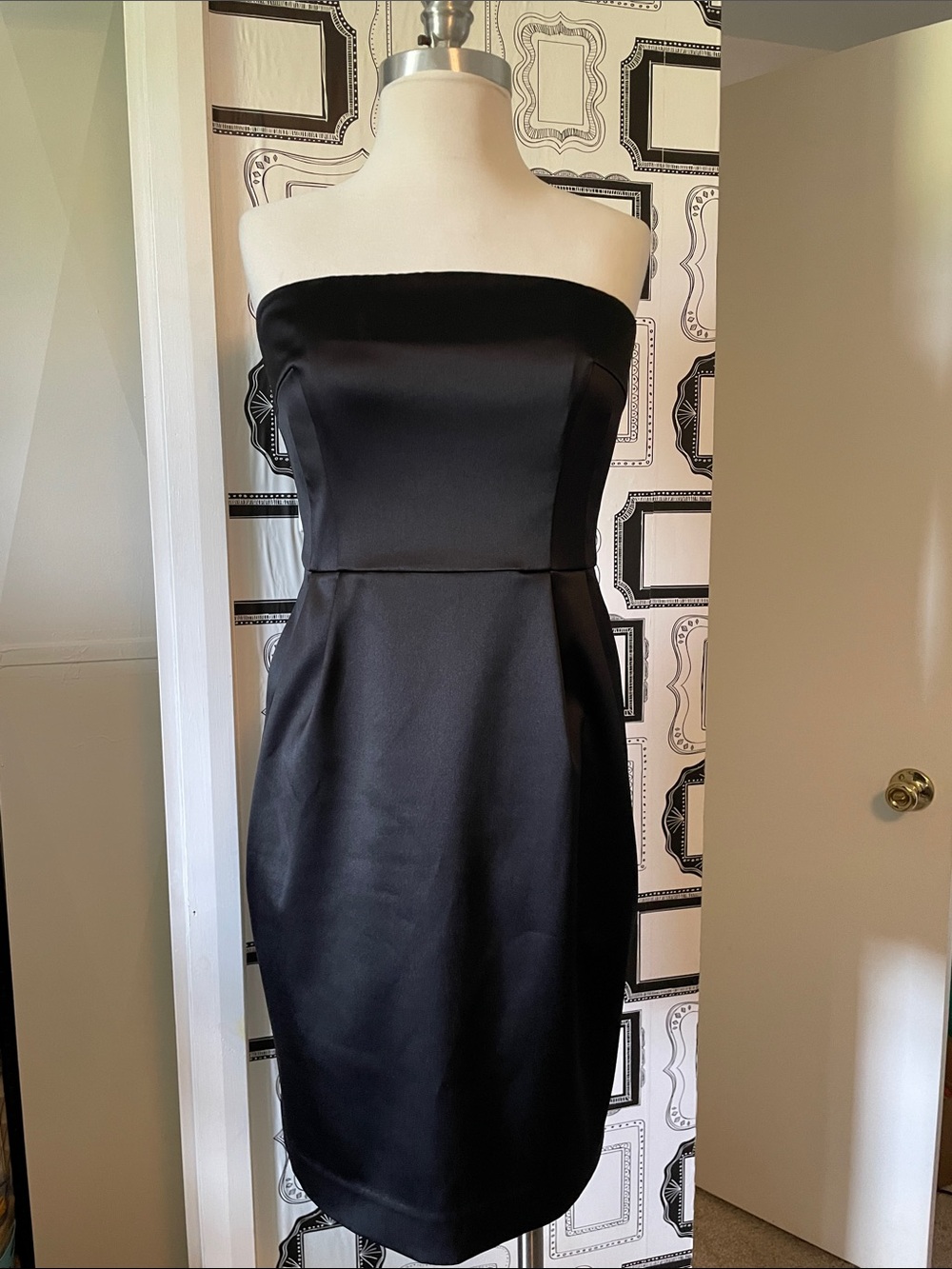 Express Strapless Black Satin Sheath Dress